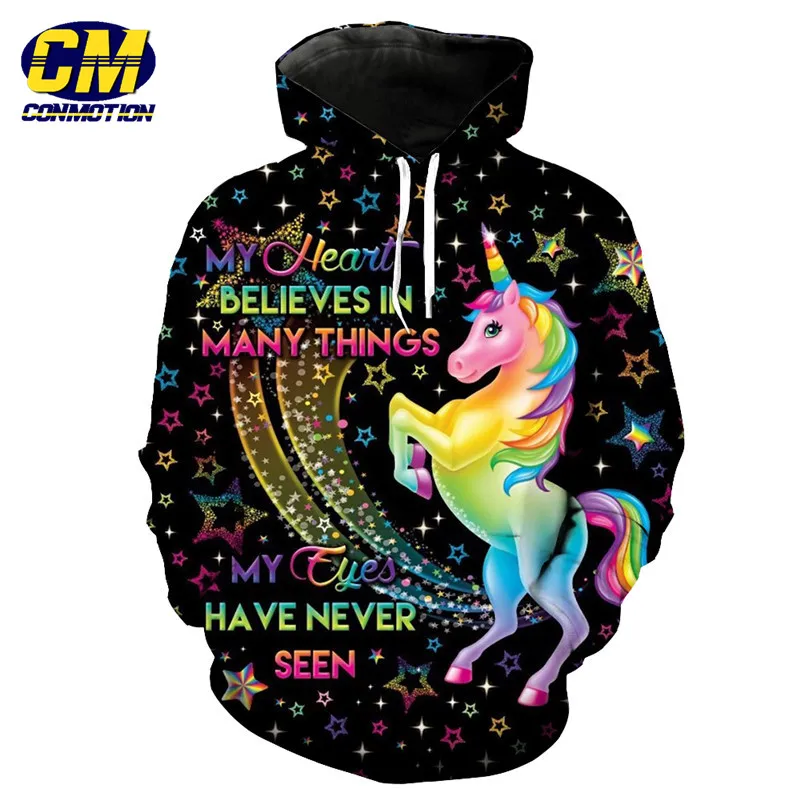 

Fashion Rainbow Unicorn Print Cool Hooded Sweatshirt Cute Sportswear EUR SIZE