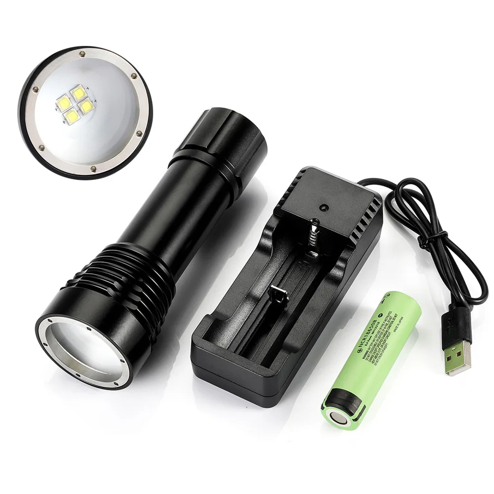 

latest LED Diving Flashlight 4 x XM-L2 LED Photography Video Light Underwater 100m Waterproof Camera Tactical Torch Lamp