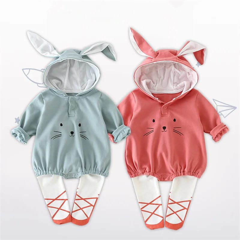 

2018 new Cute Rabbit Ear Baby Hooded Rompers Boys Girls 100%cotton Triangle Romper Newborn Jumpsuit Clothing Baby Outfit 0-18M