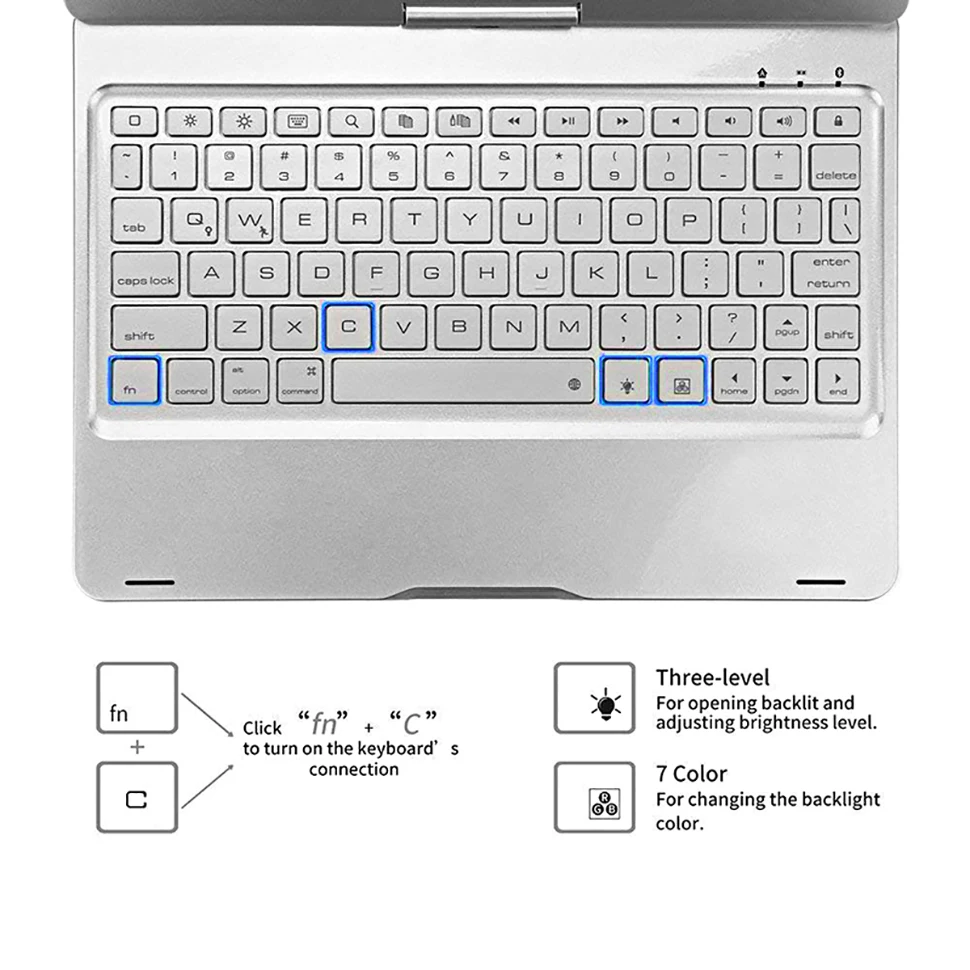 For iPad Pro 11 10.5 9.7 2018 2017 2016 Case Keyboard 360 Rotation 7 Color Backlit Bluetooth Keyboa