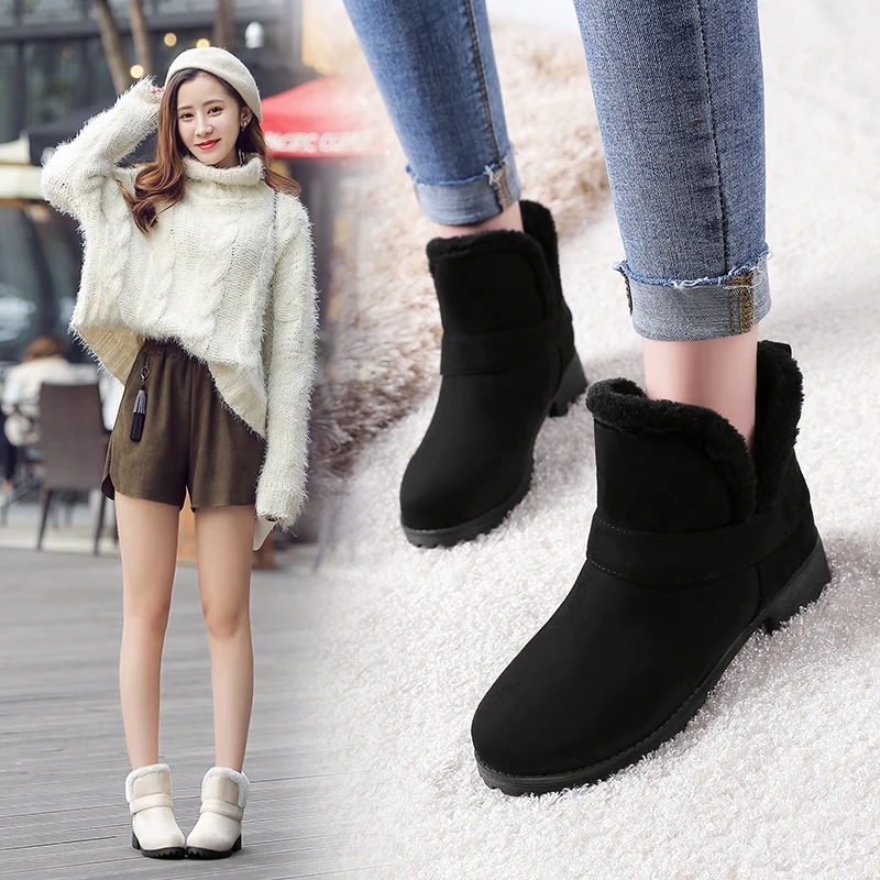 

RQFF Brand Woman Flock Warm Ankle Boot Suede ugged Footwear Ladies Shoe With Box Plus size 34-43 Winter Snow Boots Women Shoes