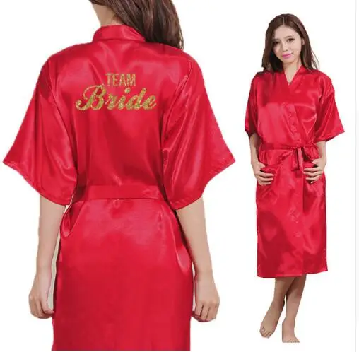 Невесты корона Команда Невесты золотой блеск печати Длинная секция кимоно халат для женщин девичник Свадебный халат из искусственного шелка - Цвет: red Team