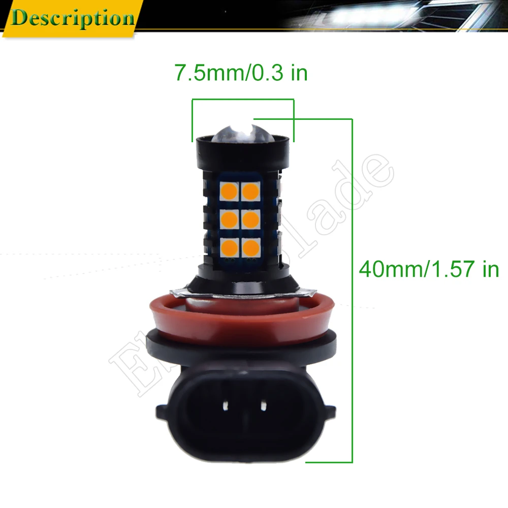 2Pcs Car Led H8 H11 H16JP 3030 30SMD Auto Fog Light Lamp Bulbs Projector Lens Running Driving Light Amber Orange Yellow 12V DC Led Bulb Led Fog Light Led Light Fog and Headlight Bulbs