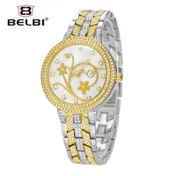 2016 belbi элегантный Сталь ремешок Кварцевые Для женщин часы леди Rhinestone моды Повседневное наручные Элитный бренд девушке подарок часы Relojes