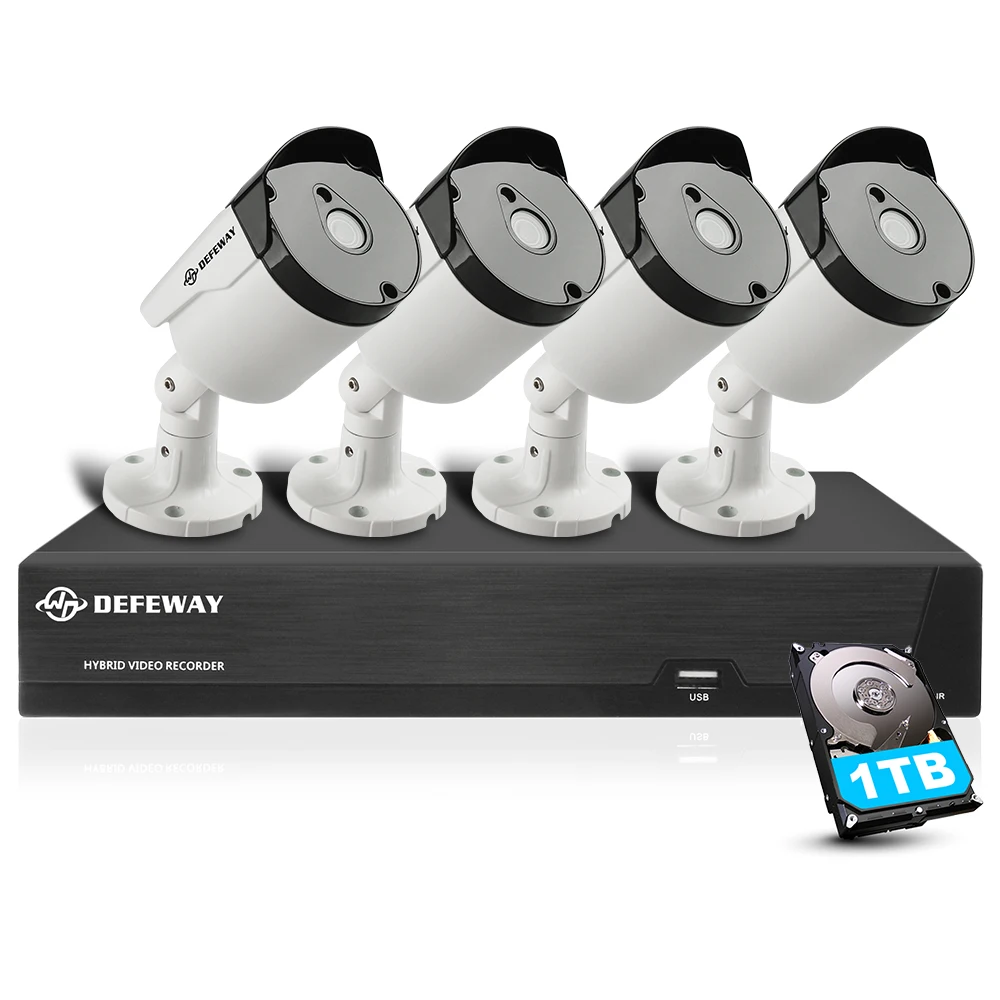 

DEFEWAY 8CH HD 5.0MP(2560x1920P) H.265+ HDMI CCTV Video Surveillance System with 1TB HDD 4PCS Outdoor Indoor Security Camera kit