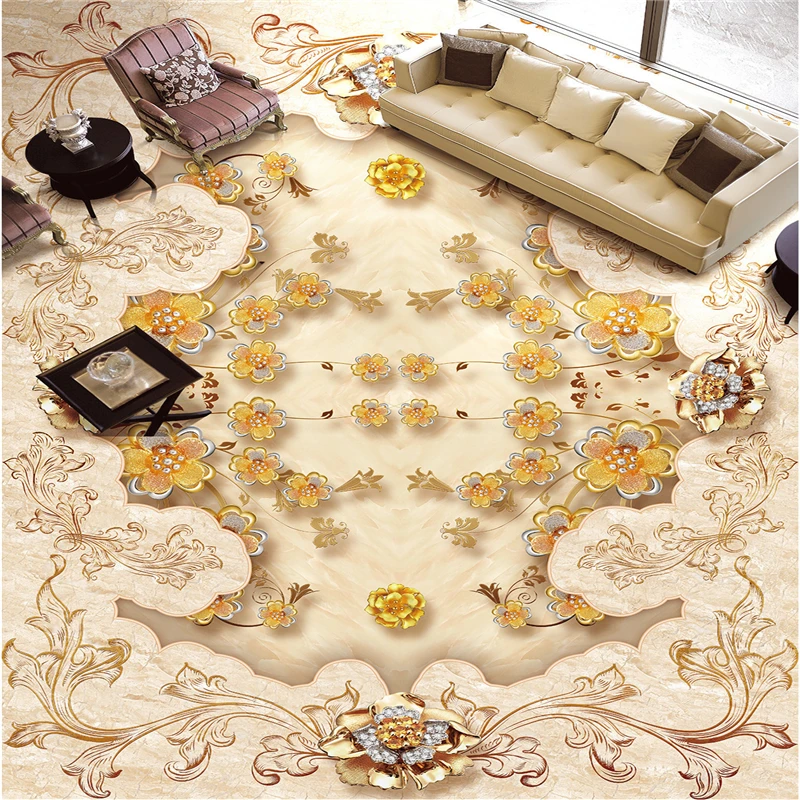 beibehang Custom large flooring luxury European gold rose stone pattern
parquet 3D floor tiles wall paper papel parede