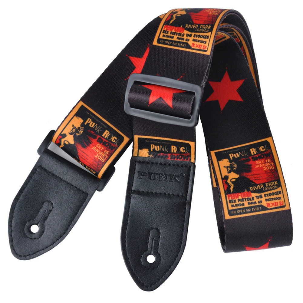 

PUNK Polyester painted guitar strap folk guitar / acoustic guitar strap Black and red stars