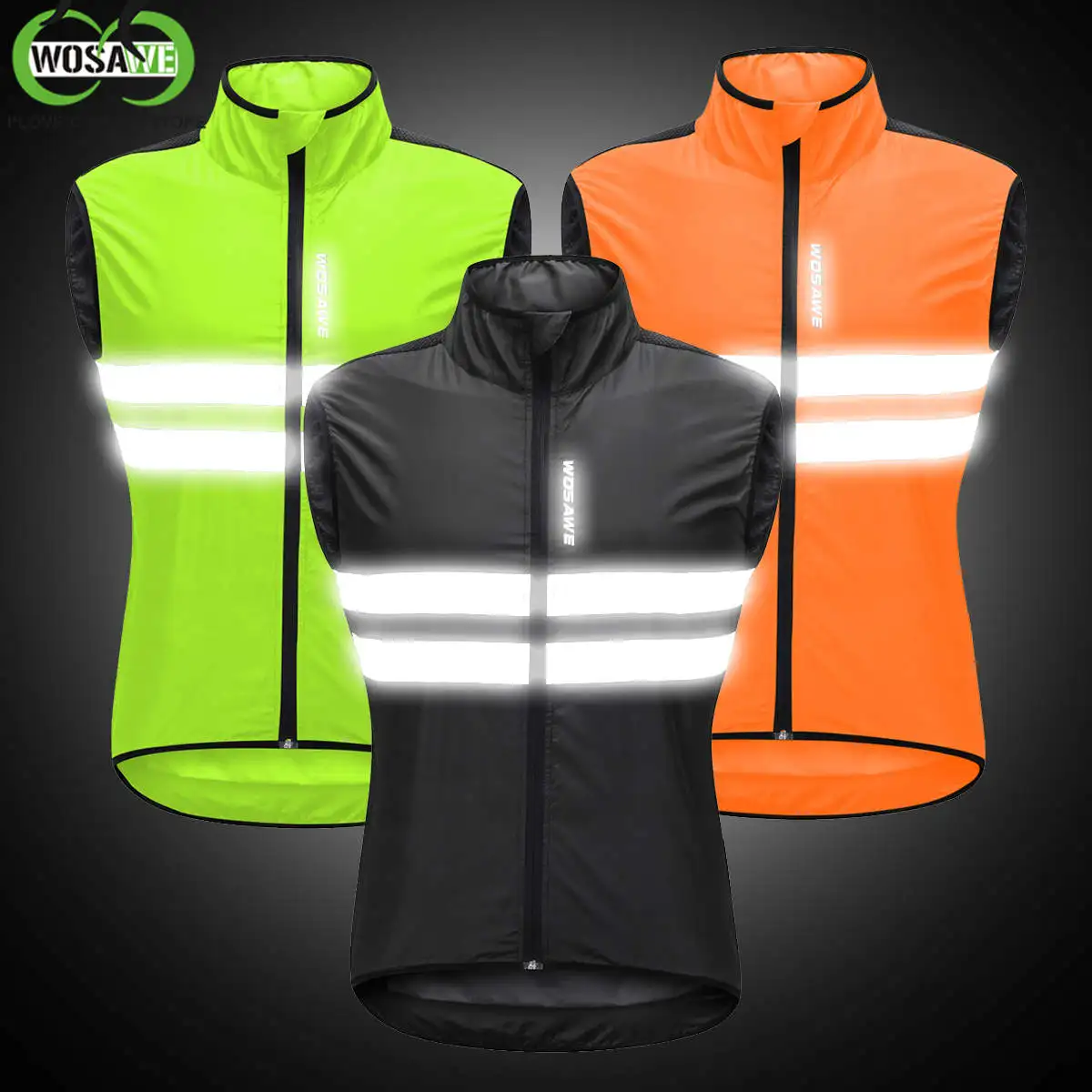 

WOSAWE Cycling Jackets Reflective Windproof Men Women Riding Clothing Bike Long Sleeve Jerseys Sleeveless Safety Vest WindCoat