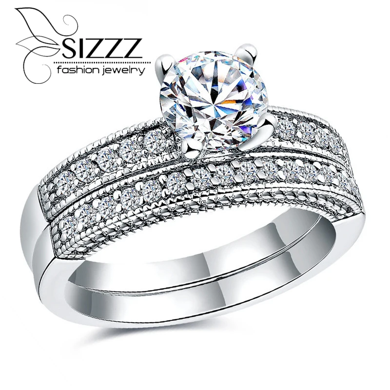

SIZZZ Europe and the United States selling silver luxury round ring set factory outlet for women