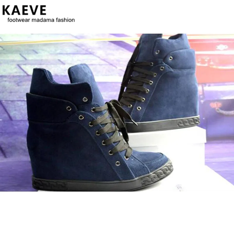 

Hot Fashion All kinds of Colour Cow Suede Ankle Shoes Lace-Up Round Toe Height Increasing Women's Platform Big Size Women's Boot