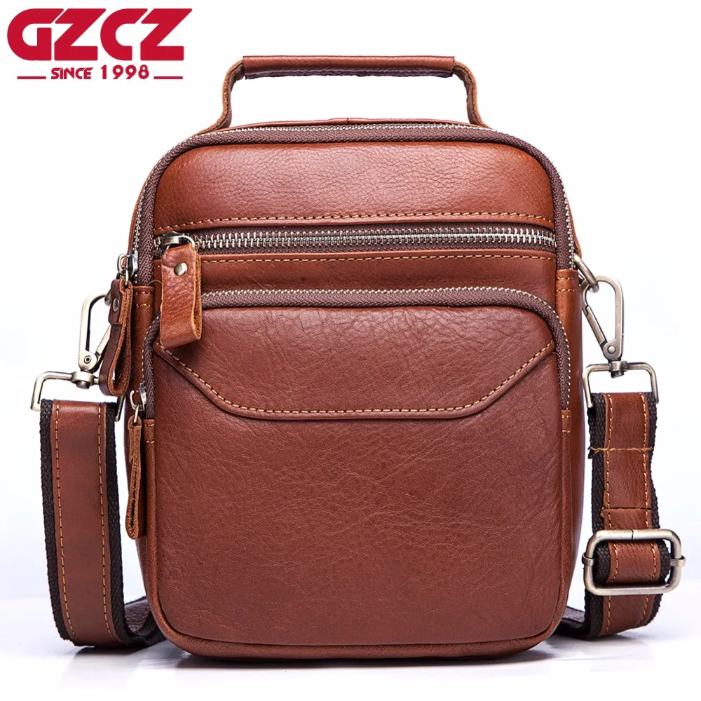 

GZCZ 2018 Genuine Cowhide Leather Shoulder Bag Small Messenger Bags Men Travel Crossbody Bag Handbags New Fashion Men Bag Flap