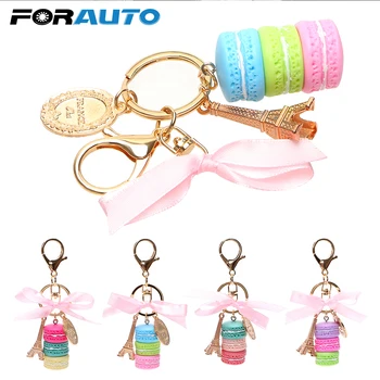 

FORAUTO Lovely Car Key Rings Key Holder Creative Macaron Keychains Keyring Key Chain Gold Metal Gifts for Girls Auto Accessories