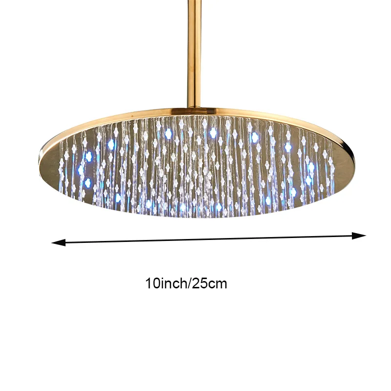 16 inch Large Rainfall LED Gold Shower Head Brass Shower Head with Shower Arm Round Shower Head Faucet Accessory - Цвет: 10 inch ceiling