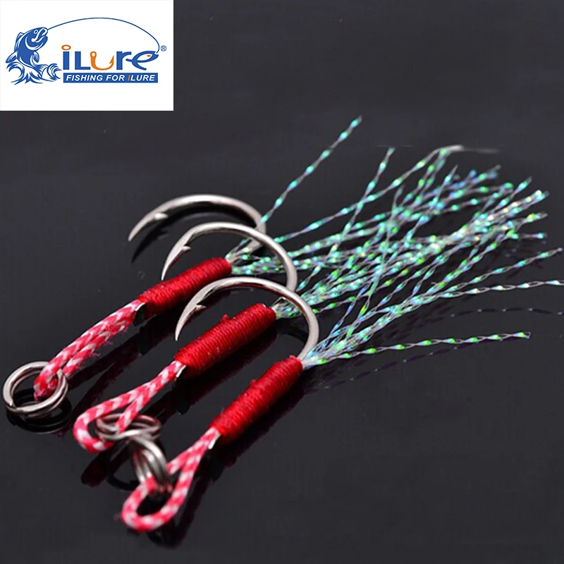 5pcs/lot Fishing Cast Jigs Assist Hook Barbed Single Jig Hooks Thread