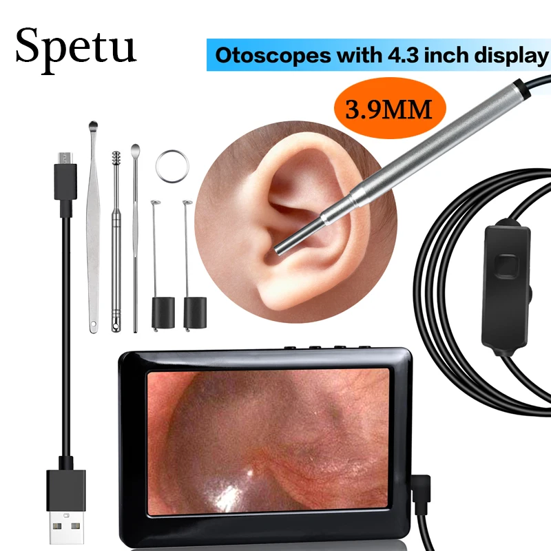 

Spetu Medical Endoscope Camera 3.9MM Mini HD 720P Otoscopes With 4.3 Inch Display Endoscope Inspection Camera Ear Nose Borescope