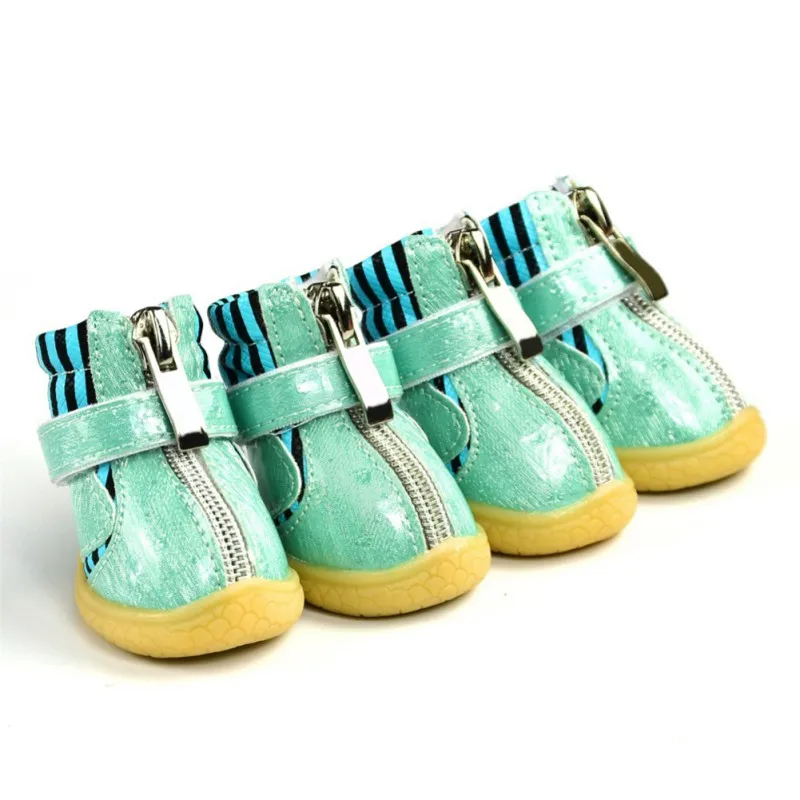 4Pcs/set Pet Dog Shoes Booties Waterproof PU Leather Shoes Puppy Dogs