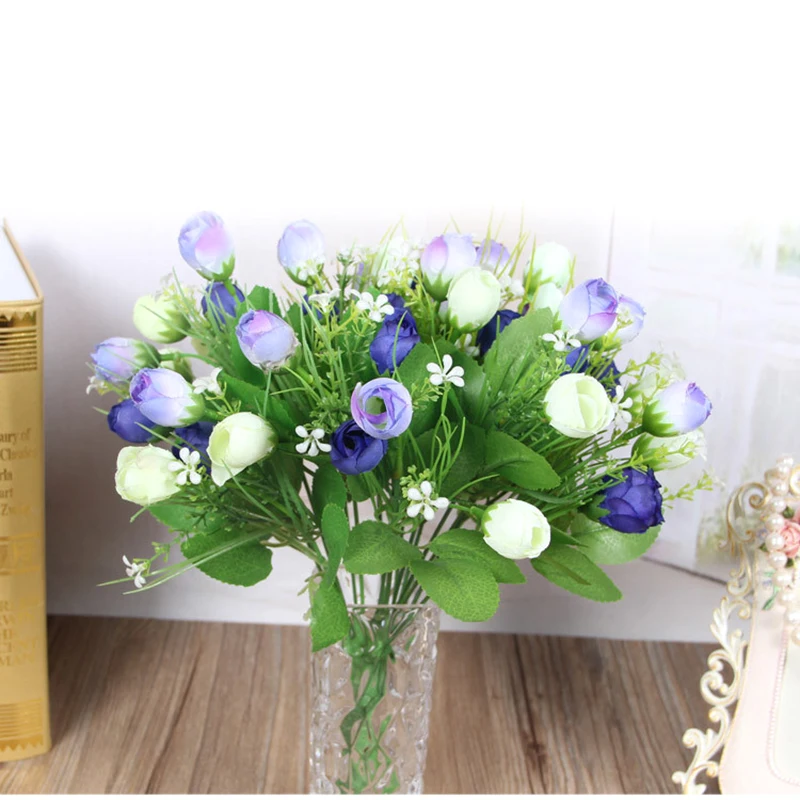 3PCS Artier Selling 15 Head Snow Rose Bud Silk Flower Artificial Flower