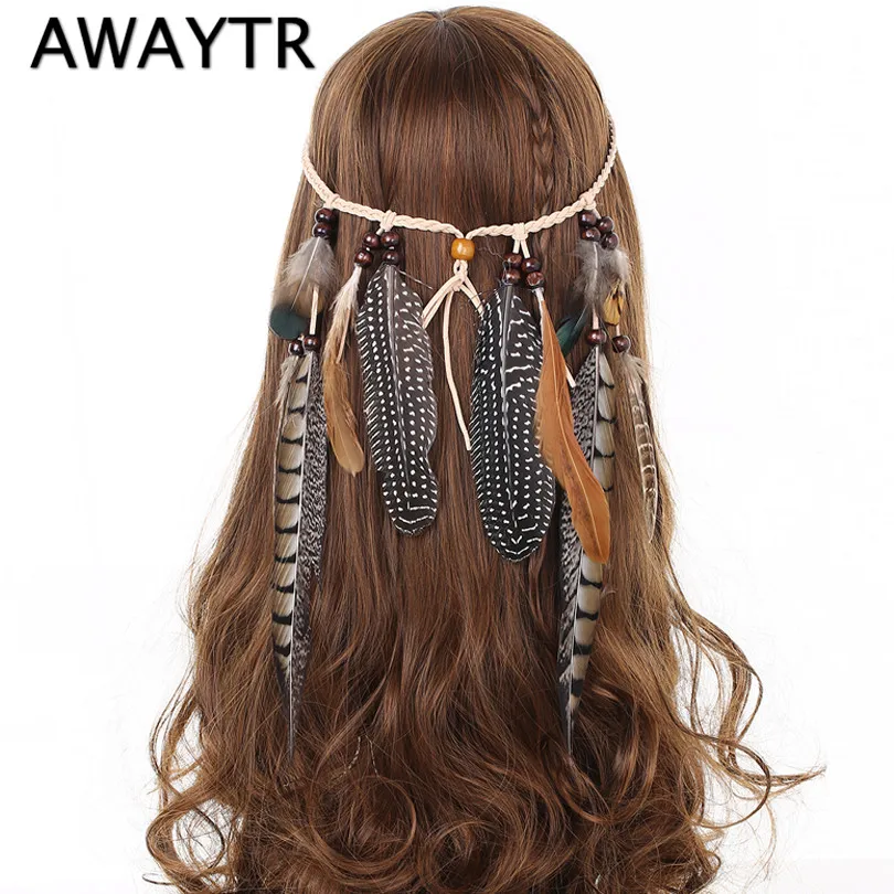 Diadema de plumas AWAYTR para mujer, accesorios para el cabello para