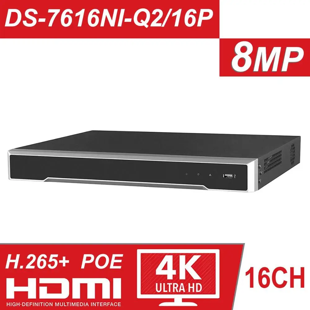 

Original HIK 16CH POE NVR DS-7616NI-Q2/16P 16 Channel CCTV Recorder for ONVIF For 8MP IP Camera Security System