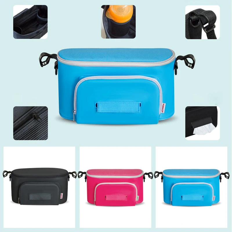 Solid Color Stroller Organizer Bag Large Capacity Mom Travel Hanging Bag Carriage Pram Cart Diaper Bag Yoya Stroller Accessories