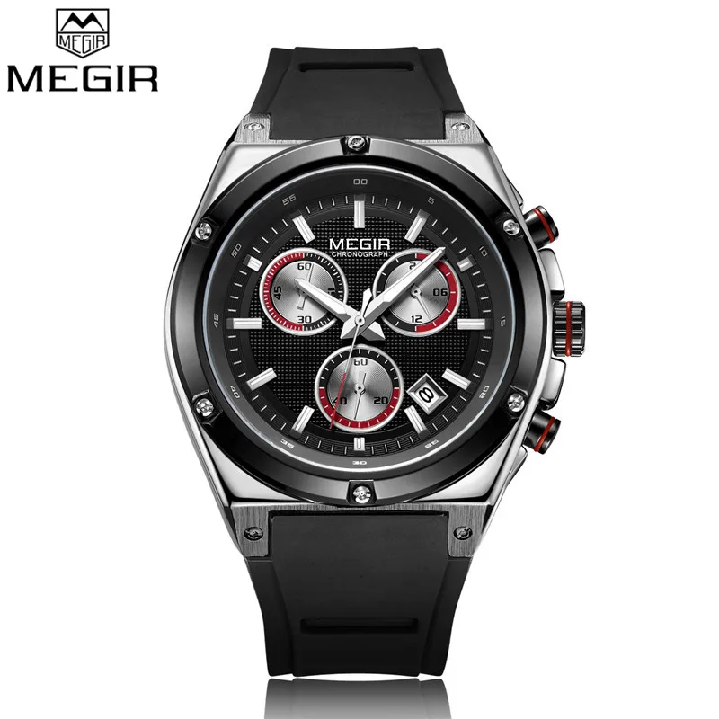 Relogio Masculino MEGIR мужские часы Топ люксовый бренд Хронограф Календарь спортивные наручные часы военный армейский резиновый мужской часы 2073 - Цвет: ME207303