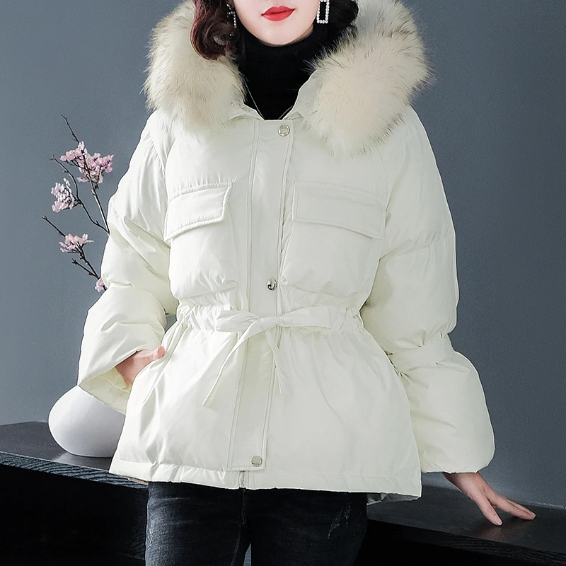 Новинка, зимнее женское пальто с воротником из натурального меха енота, пуховик с капюшоном, Толстая теплая зимняя верхняя одежда