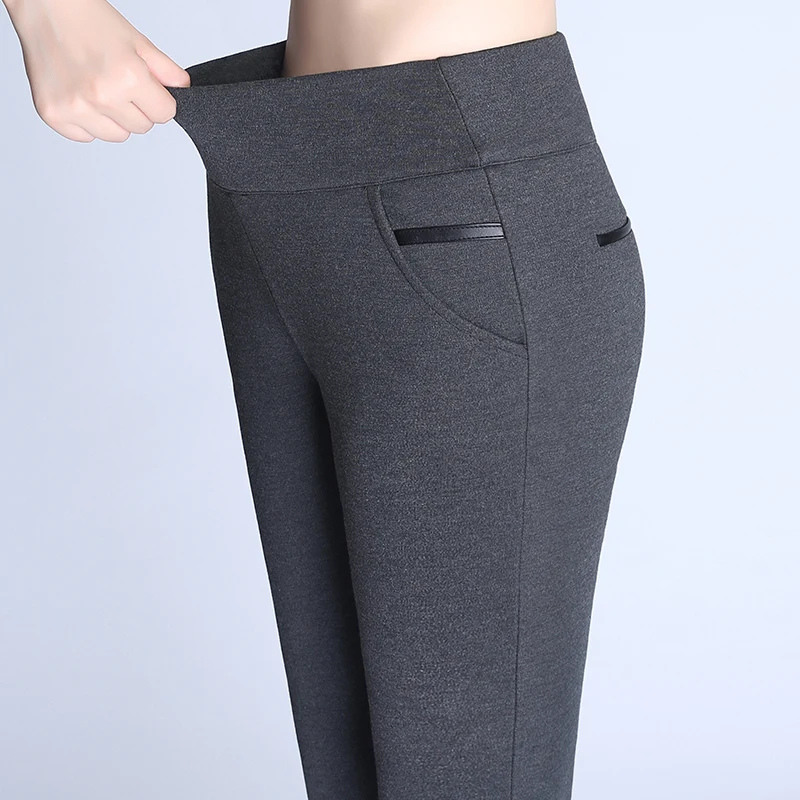 

{Guoran} Women Stretch Pencil Pants Black Blue Grey Female High Waist Cotton Pants For Work Wear Trousers Plus Size 4XL Pantalon