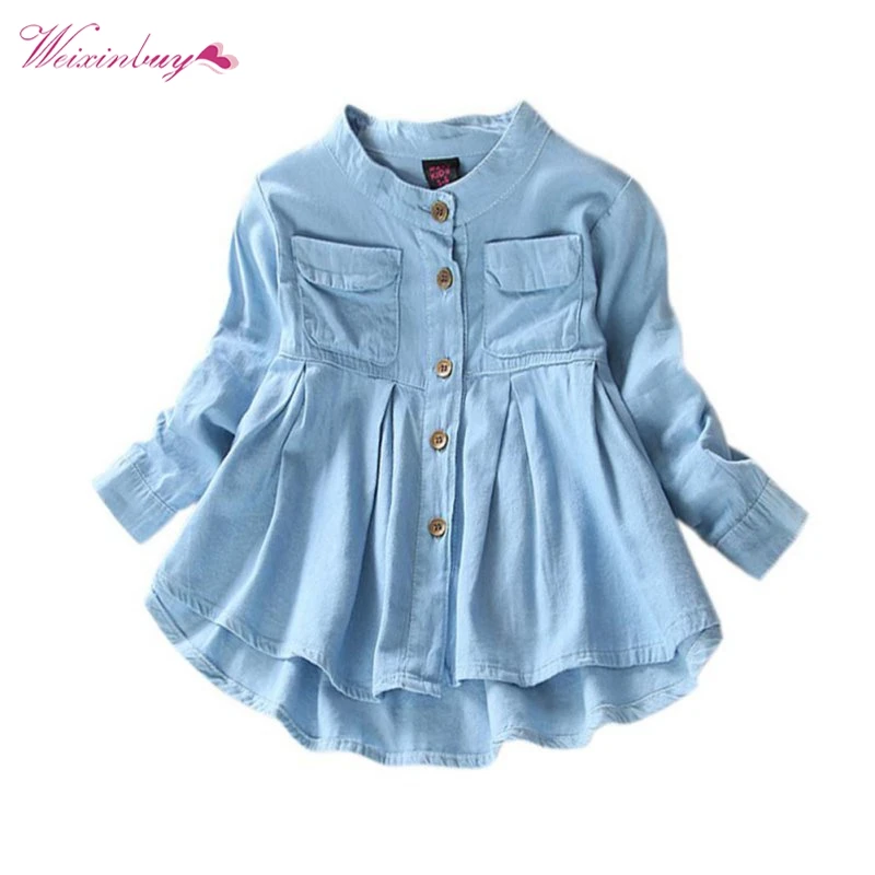 

New Spring Fashion Kids Girls Demin Shirts Soft Fabric Long Sleeve Shirt Children Clothing