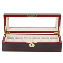 6-слот цвет красного вина из цельного дерева часы с замком коробка для хранения