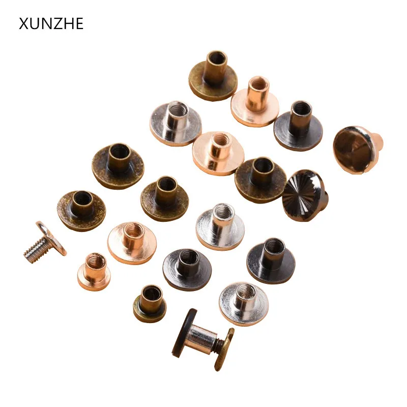

XUNZHE 20pcs 5mm,6.5mm,8mm Double flat head strap rivets Book nail luggage leather metal craft solid screw nail rivet DIY
