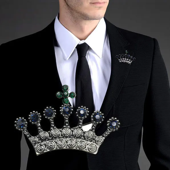 

Korean High-end Vintage Rhinestone Crown Men's Brooch Lapel British Style Retro Suit Badge Suit Corsage Clothing Men Accessories