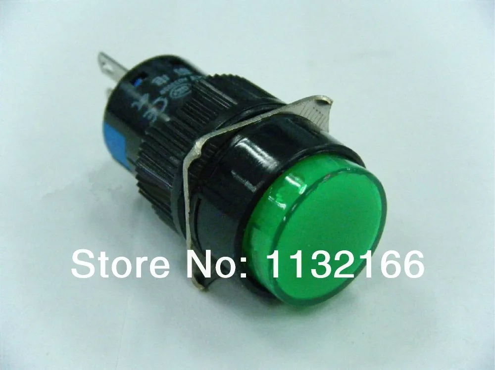 

10pcs 6VDC Pilot Light Lamp 16mm Hole Color Green 1NO 1NC Contact 5 Pin SPST Momentary Push Button Switch