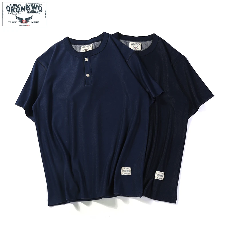 

Summer Men Henry Collar Knitted Denim T Shirt 2019 RRL Mens Fashion Tee Shirt Homme High Quality Designer Famous Brand-clothing