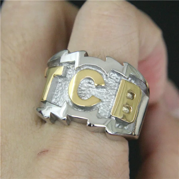 2017 Cool Big Golden TCB Ring 316L Stainless Steel Mens Fashion Motor Biker Ring 6