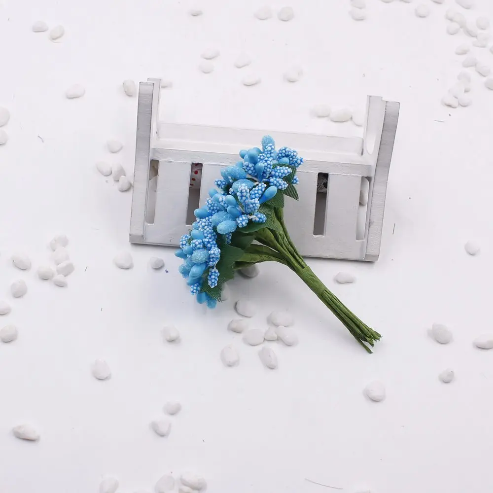 12 шт./лот, искусственные цветы, тычинки и листья, венок, Свадебная коробка, украшение - Цвет: blue