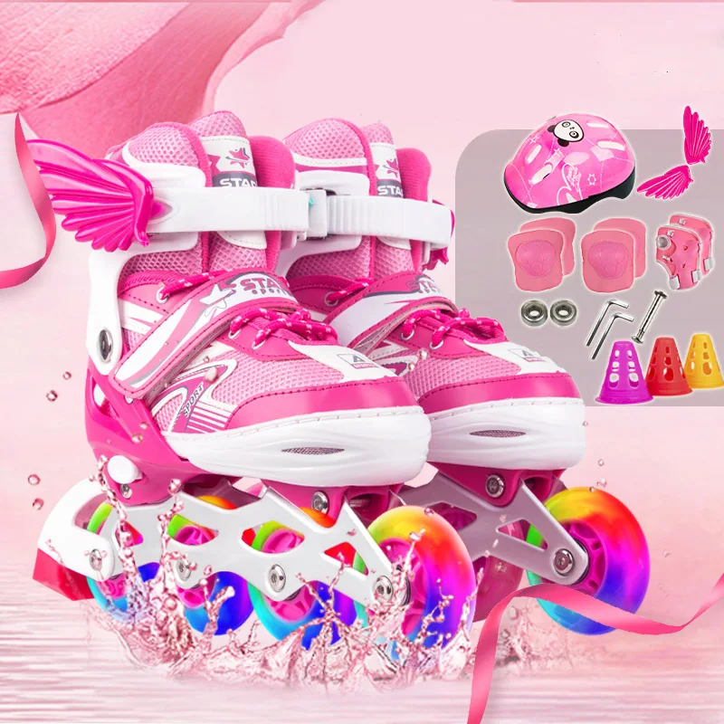 Новые детские роликовые коньки с расположением колёс в линию регулируемый размер мигающие роликовые коньки обувь для девочек и мальчиков Patines