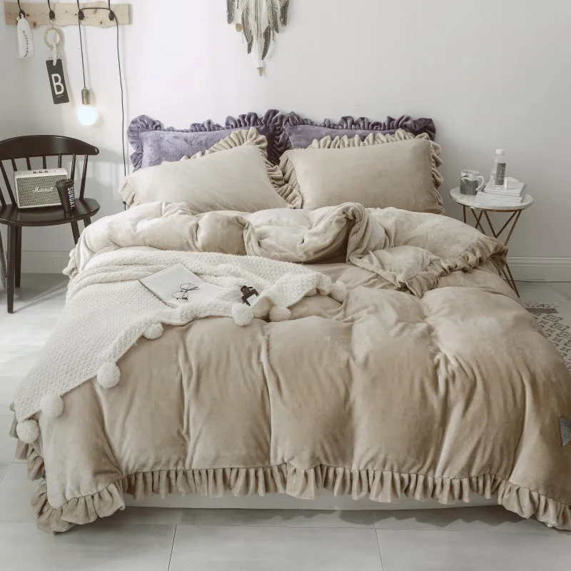 

Thickening raising fabric lace Luxury Bedding Set Soft Bedclothes Duvet/Quilt Cover Bed Linen sheet set 4 Pieces Bedding Sets