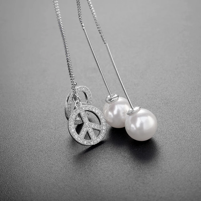 

DJM AAA Quality Fashion Jewelry Brand Peace Symbol Full Crystal Pearl Drop Earring For Women(DJ0639)