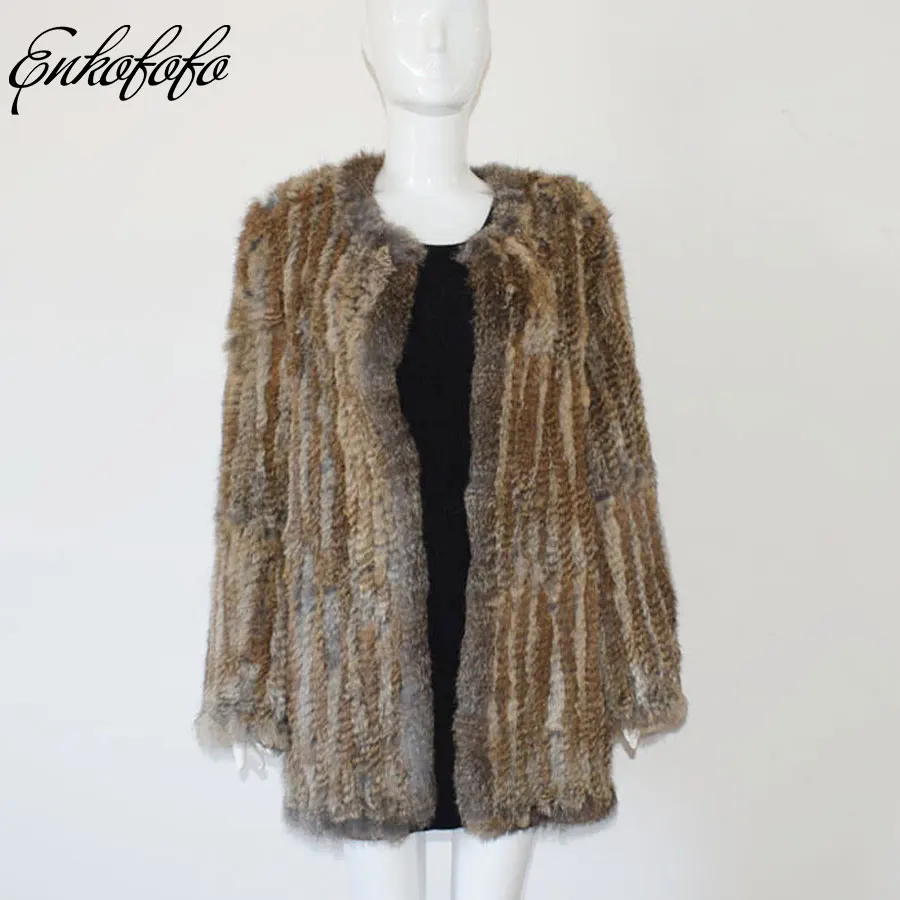 

2019 Winter Knit Natural Rabbit Fur Coat Women Casual Long Sleeve Thick Loose Outerwear Coat Jacket Long Cardigan Real Fur Coat
