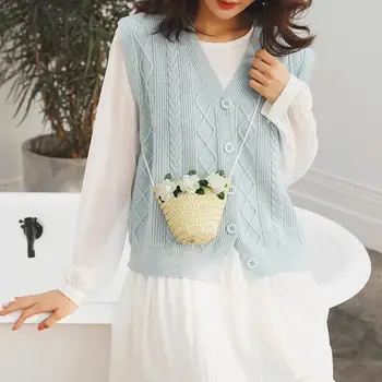 

Straw Woven Flower Decor Sweet Shoulder Messenger Handbags Casual Summer Beach Women Small Knitting Crossbody Bags 2019 New