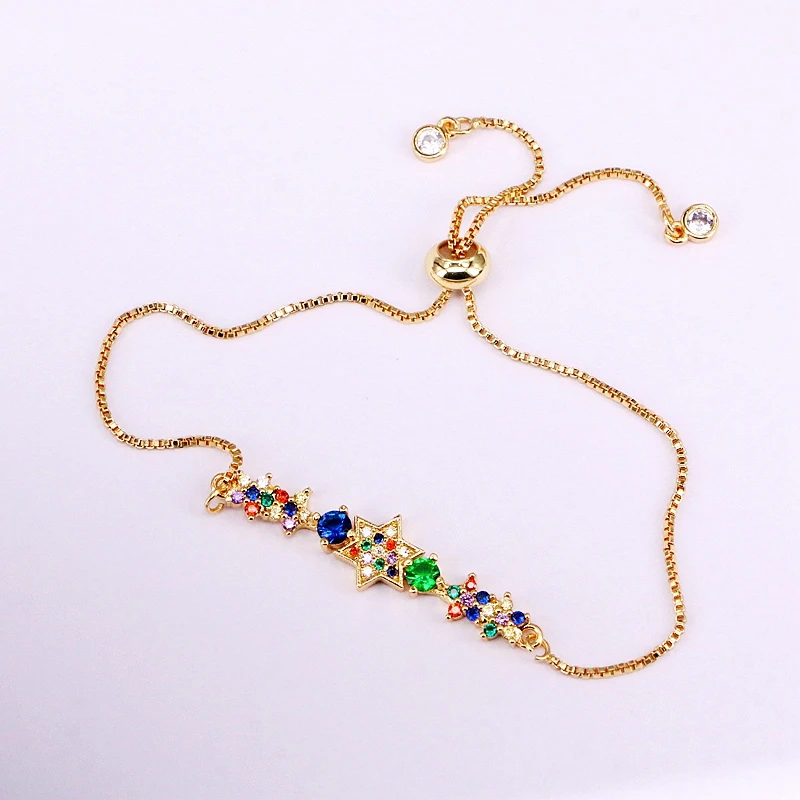 3 шт, Кристалл Шарм Радуга циркония Красочные Звезды соединитель браслеты Цепочка