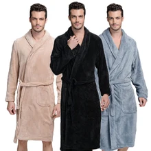 Bathrobe Men Winter thick flannel robe Men male long coral fleece bathrobe man plus size XXL Pajamas sleepwear Kimono robe