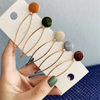 

Women Vintage Button Duckbill Hair Clip Imitation Pearl Drop Oil Candy Color Hairpin Hollow Water Drop Shape Barrette New arriva