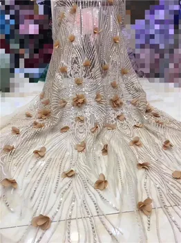 

Latest French Lace Fabric 2019 High Quality Peach Gold Wedding African Lace Fabric With Sequins 3d Lace Fabric For Nigerian Lace