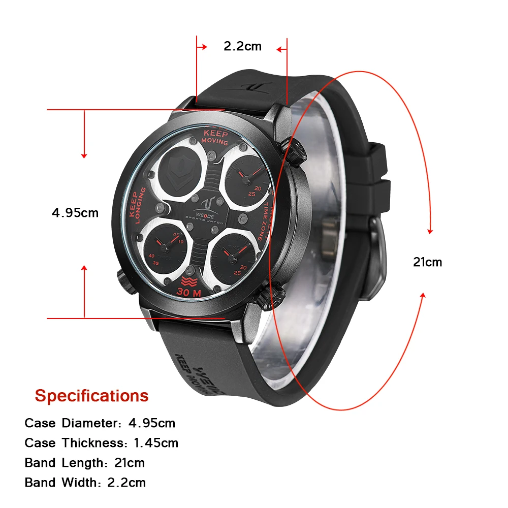 WEIDE luxury brand quartz Watches Mens Military Dual Time Zone Waterproof  Sports Army Quality silicone analog Relogio Clock