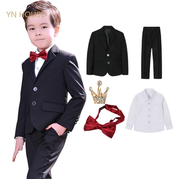 

4pcs/SET Clothing for Boys Suits Formal set Boys Clothes (Blazer+pant+shirt ) children Wedding wear Blazer Piano Costume School