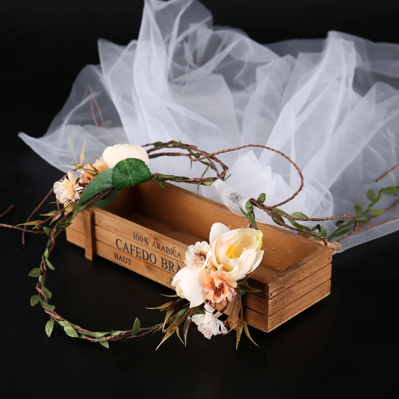 Корейский стиль цветы Гирлянда Свадебный ободок с вуалью свадебные аксессуары для невесты SQ297