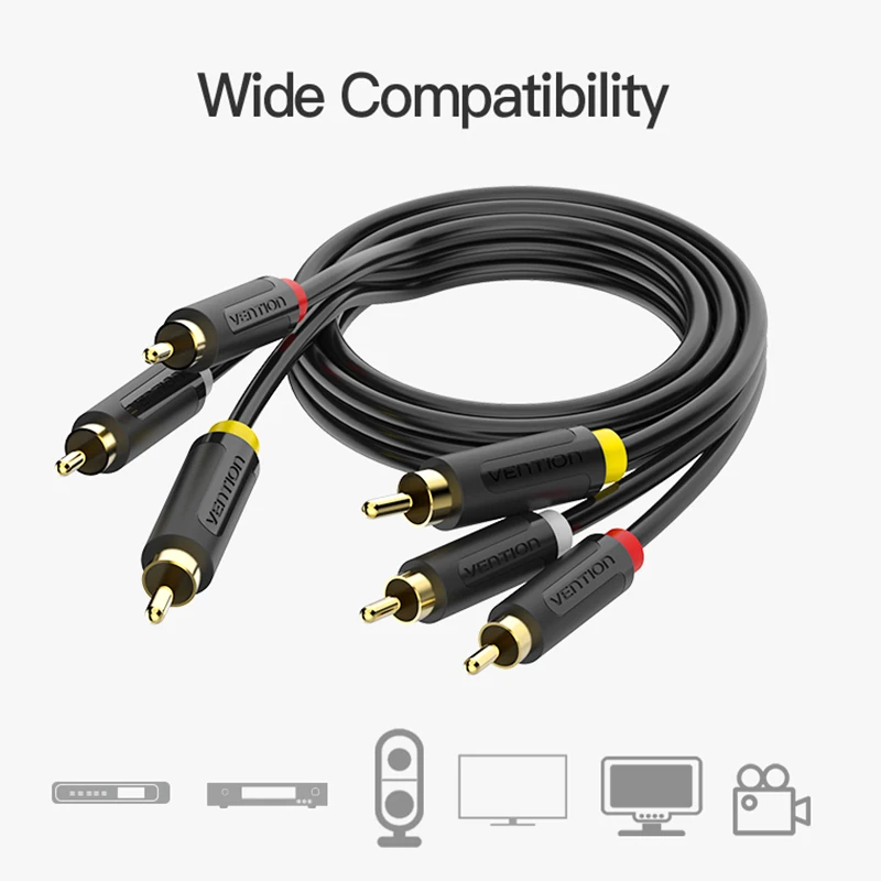 Vention 3RCA на 3RCA аудио кабель позолоченный папа-папа av-кабель RCA аудио-видео кабель для STB DVD TV, VCD Blueplayer Vention 3RCA на 3RCA аудио кабель позолоченный папа-папа av-кабель RCA аудио-видео кабель для STB DVD TV, VCD Blueplayer