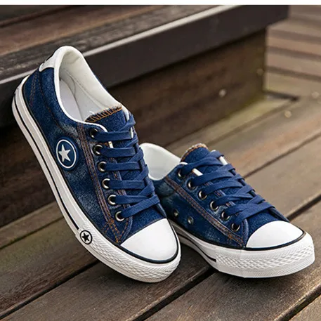 Navy blue Модные женские кроссовки; Повседневная обувь из джинсовой ткани; женская летняя парусиновая обувь; женские кроссовки на шнуровке; Basket femme Stars tenis feminino - Цвет: Navy blue