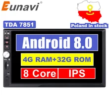 Eunavi 2 Din 7 ”Octa core Universale Android 8.0 4 GB di RAM Car Radio Stereo GPS di Navigazione WiFi 1024*600 Touch Screen 2din PC per auto